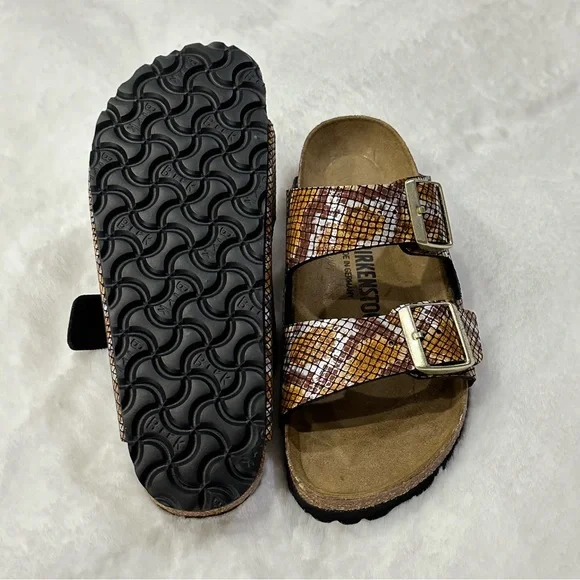 Birkenstock Arizona Sandals Python 2 Straps Brown Microfiber Snake Print Animal - Picture 11 of 15